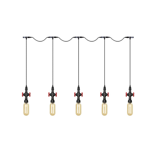 Industrial Amber Glass Tandem Multi-Pendant Hanging Lamp Kit - Black Capsule, 3/5/7-Light Design, Ideal for Restaurants