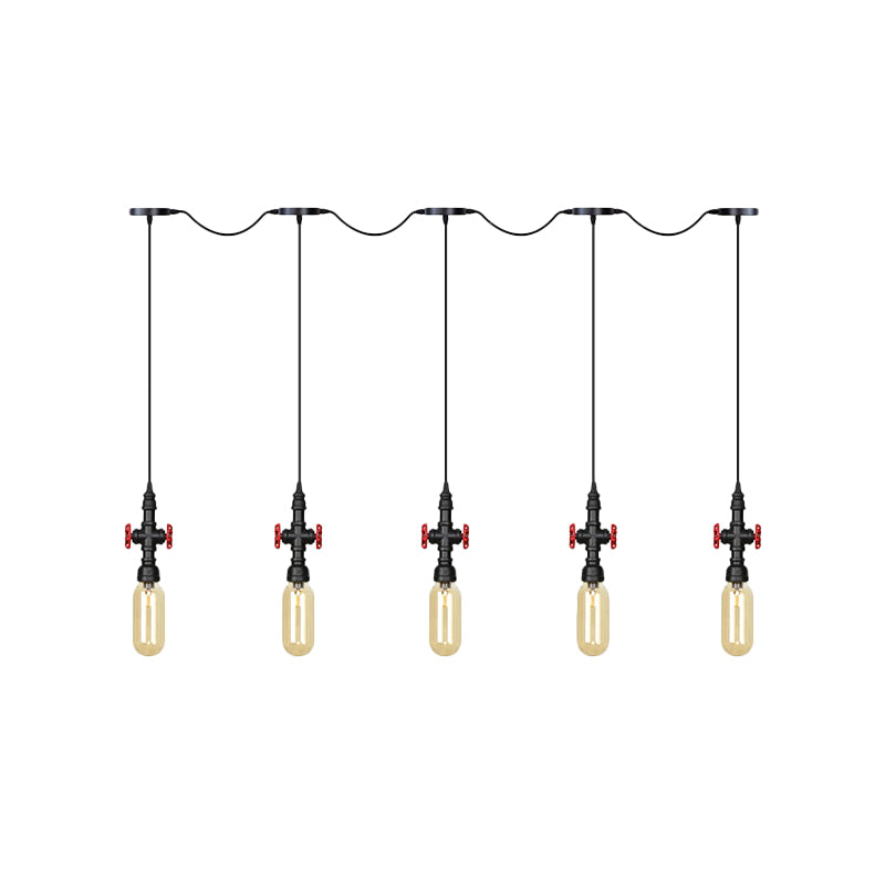 Industrial Amber Glass Multi-Pendant Hanging Lamp Kit - Black Capsule Tandem 3/5/7-Light Option For