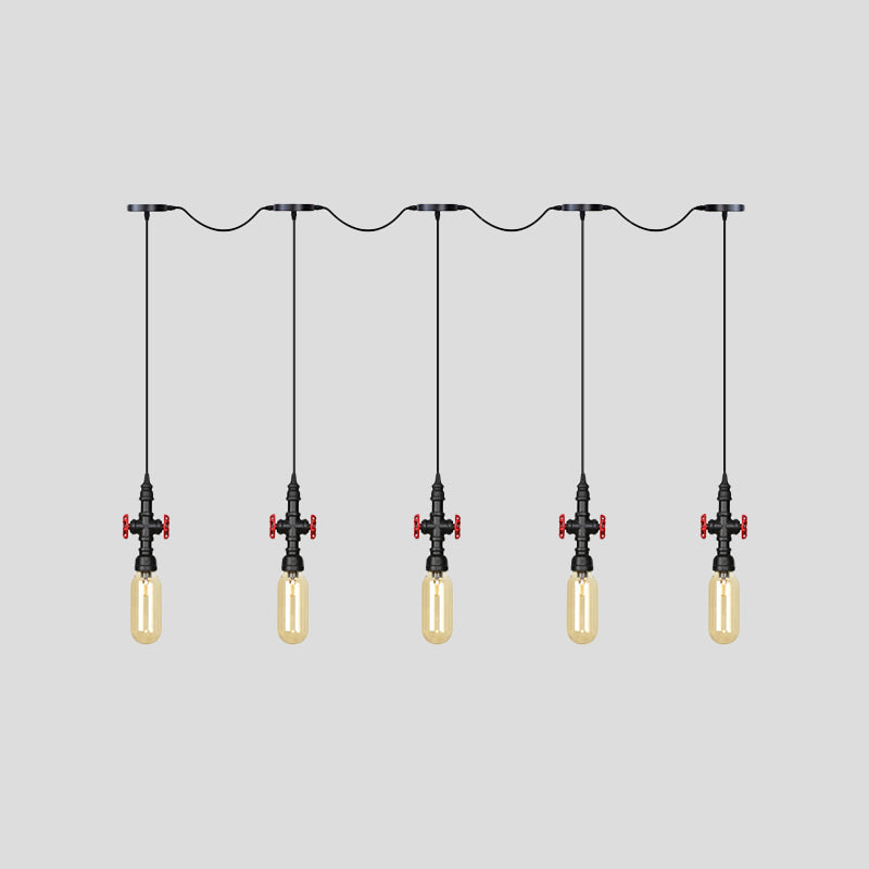 Industrial Amber Glass Tandem Multi-Pendant Hanging Lamp Kit - Black Capsule, 3/5/7-Light Design, Ideal for Restaurants