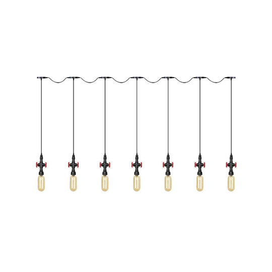 Industrial Amber Glass Tandem Multi-Pendant Hanging Lamp Kit - Black Capsule, 3/5/7-Light Design, Ideal for Restaurants