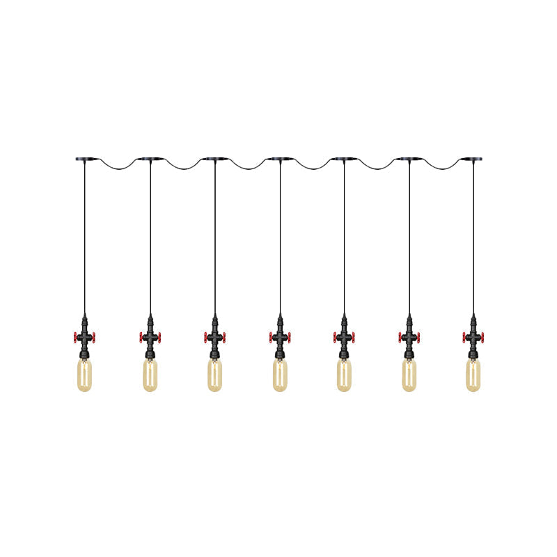 Industrial Amber Glass Multi-Pendant Hanging Lamp Kit - Black Capsule Tandem 3/5/7-Light Option For