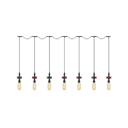 Industrial Amber Glass Multi-Pendant Hanging Lamp Kit - Black Capsule Tandem 3/5/7-Light Option For