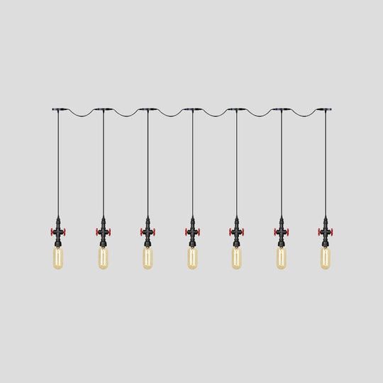 Industrial Amber Glass Multi-Pendant Hanging Lamp Kit - Black Capsule Tandem 3/5/7-Light Option For