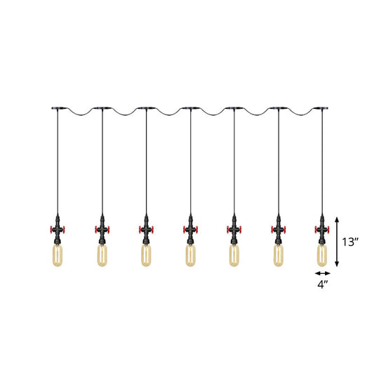 Industrial Amber Glass Tandem Multi-Pendant Hanging Lamp Kit - Black Capsule, 3/5/7-Light Design, Ideal for Restaurants