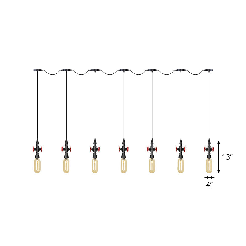 Industrial Amber Glass Multi-Pendant Hanging Lamp Kit - Black Capsule Tandem 3/5/7-Light Option For