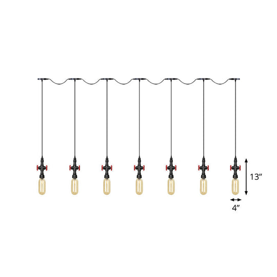 Industrial Amber Glass Multi-Pendant Hanging Lamp Kit - Black Capsule Tandem 3/5/7-Light Option For