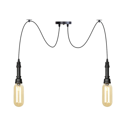 Antiqued Amber Glass Coffee House Ceiling Light - Capsule Multi 2/3/6 Head Black Swag LED Pendant