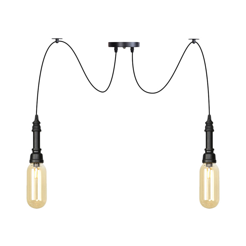 Antiqued Amber Glass Capsule Ceiling Light - 2/3/6 Heads With Black Swag Led Suspension Pendant