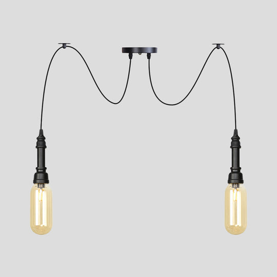 Antiqued Amber Glass Capsule Ceiling Light - 2/3/6 Heads With Black Swag Led Suspension Pendant