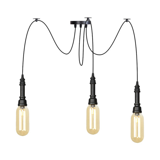 Antiqued Amber Glass Coffee House Ceiling Light - Capsule Multi 2/3/6 Head Black Swag LED Pendant