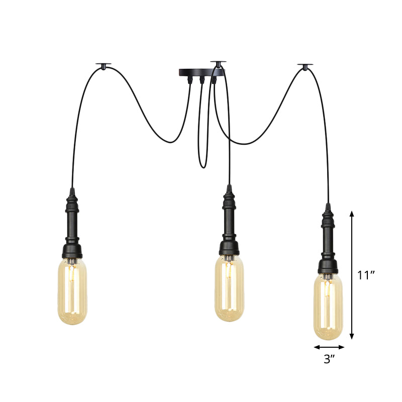 Antiqued Amber Glass Coffee House Ceiling Light - Capsule Multi 2/3/6 Head Black Swag LED Pendant