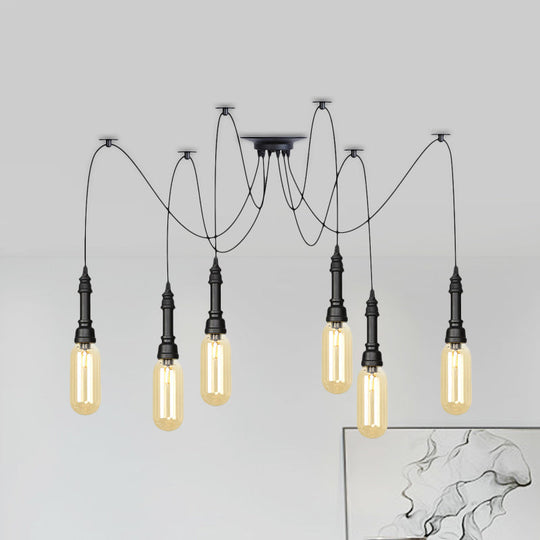 Antiqued Amber Glass Capsule Ceiling Light - 2/3/6 Heads With Black Swag Led Suspension Pendant