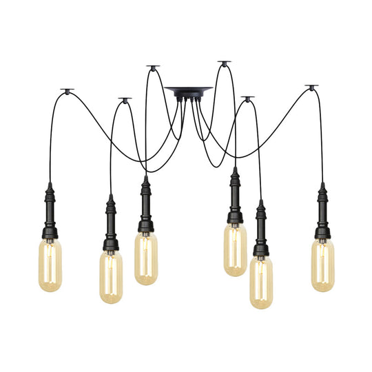 Antiqued Amber Glass Coffee House Ceiling Light - Capsule Multi 2/3/6 Head Black Swag LED Pendant