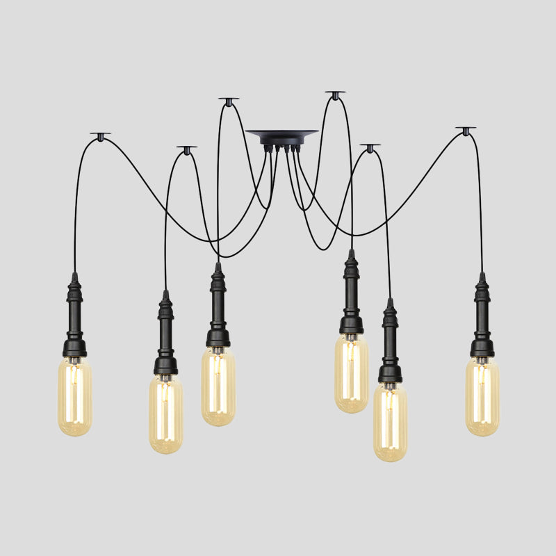 Antiqued Amber Glass Coffee House Ceiling Light - Capsule Multi 2/3/6 Head Black Swag LED Pendant