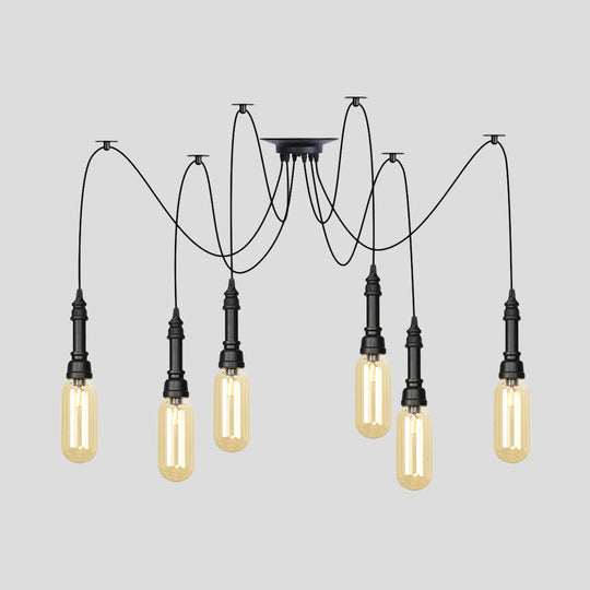 Antiqued Amber Glass Capsule Ceiling Light - 2/3/6 Heads With Black Swag Led Suspension Pendant