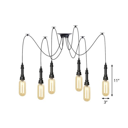 Antiqued Amber Glass Coffee House Ceiling Light - Capsule Multi 2/3/6 Head Black Swag LED Pendant