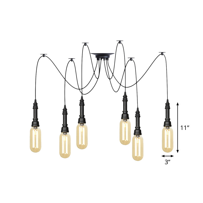 Antiqued Amber Glass Capsule Ceiling Light - 2/3/6 Heads With Black Swag Led Suspension Pendant