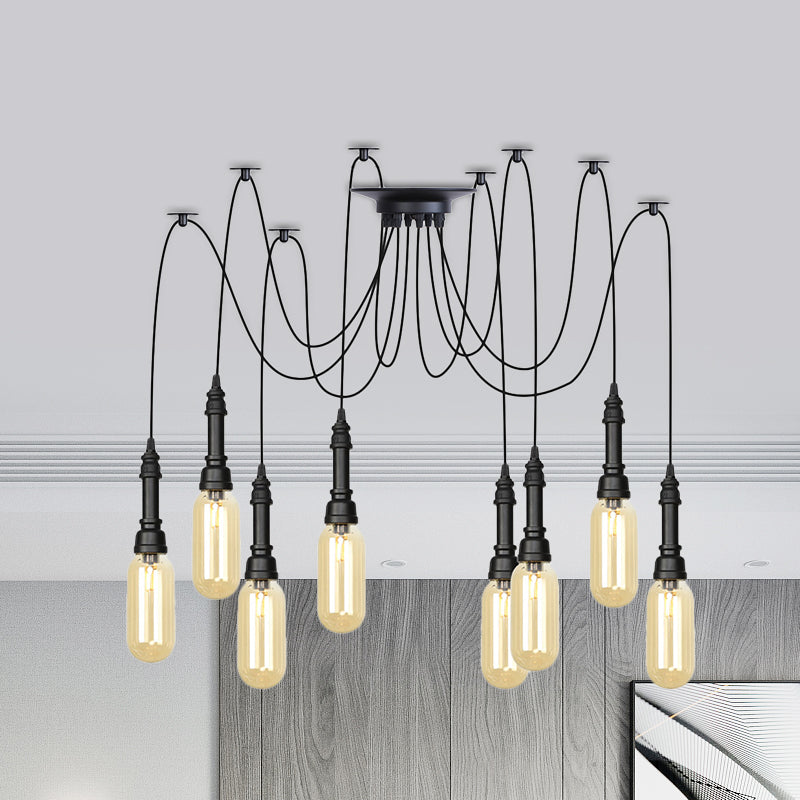 Antiqued Amber Glass Coffee House Ceiling Light - Capsule Multi 2/3/6 Head Black Swag LED Pendant