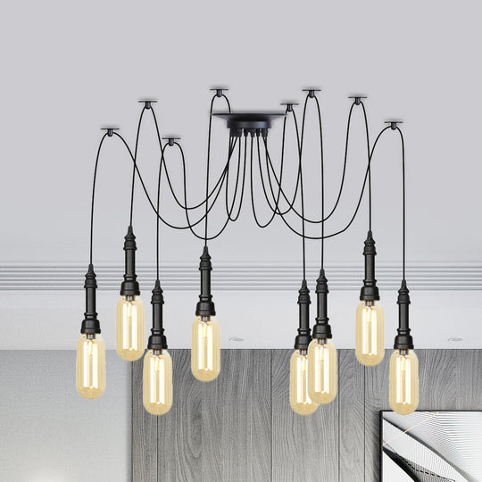 Antiqued Amber Glass Capsule Ceiling Light - 2/3/6 Heads With Black Swag Led Suspension Pendant