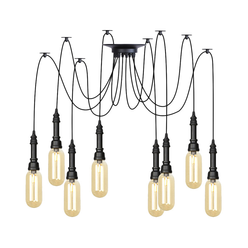 Antiqued Amber Glass Coffee House Ceiling Light - Capsule Multi 2/3/6 Head Black Swag LED Pendant