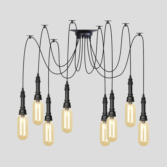 Antiqued Amber Glass Coffee House Ceiling Light - Capsule Multi 2/3/6 Head Black Swag LED Pendant