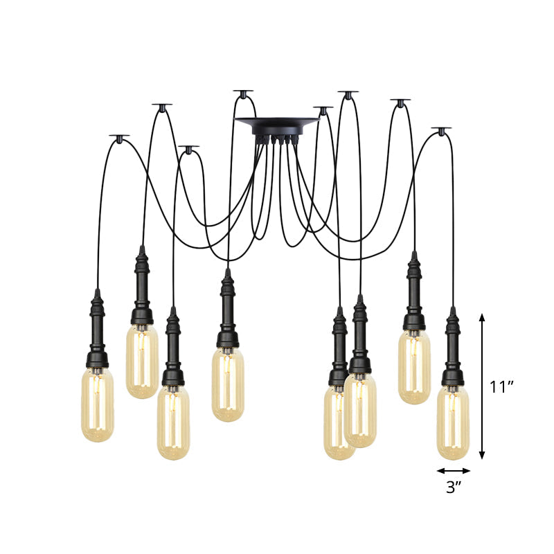 Antiqued Amber Glass Coffee House Ceiling Light - Capsule Multi 2/3/6 Head Black Swag LED Pendant