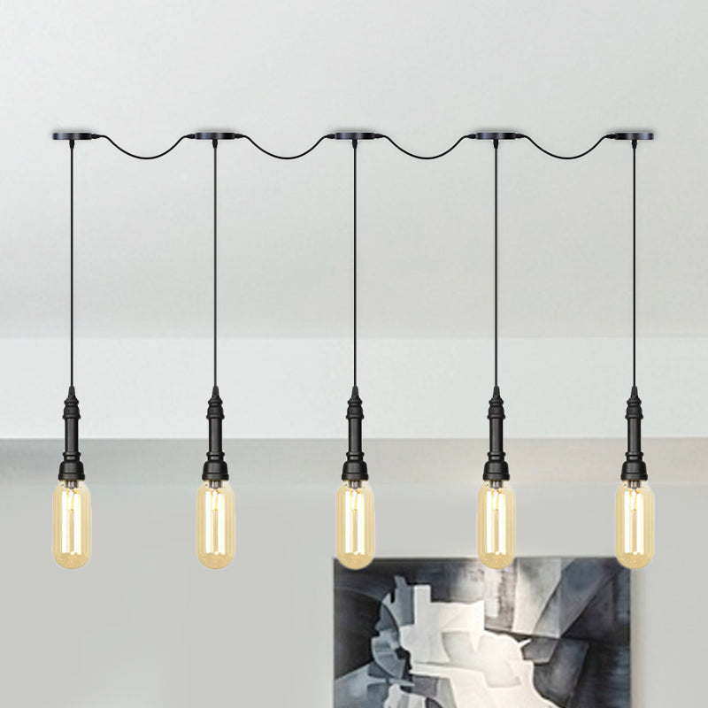 Industrial Black Finish Tandem Led Chandelier With 3/5/7 Lights And Amber Glass Capsules 5 /