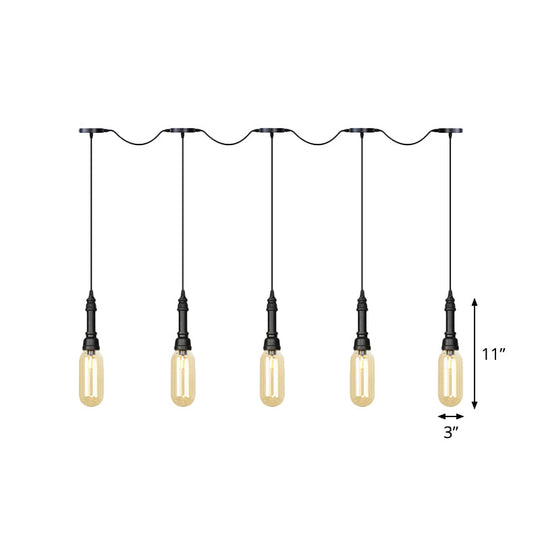 Modern Industrial Amber Glass Chandelier with LED Lights - Black Finish, Tandem Hanging Ceiling Lamp