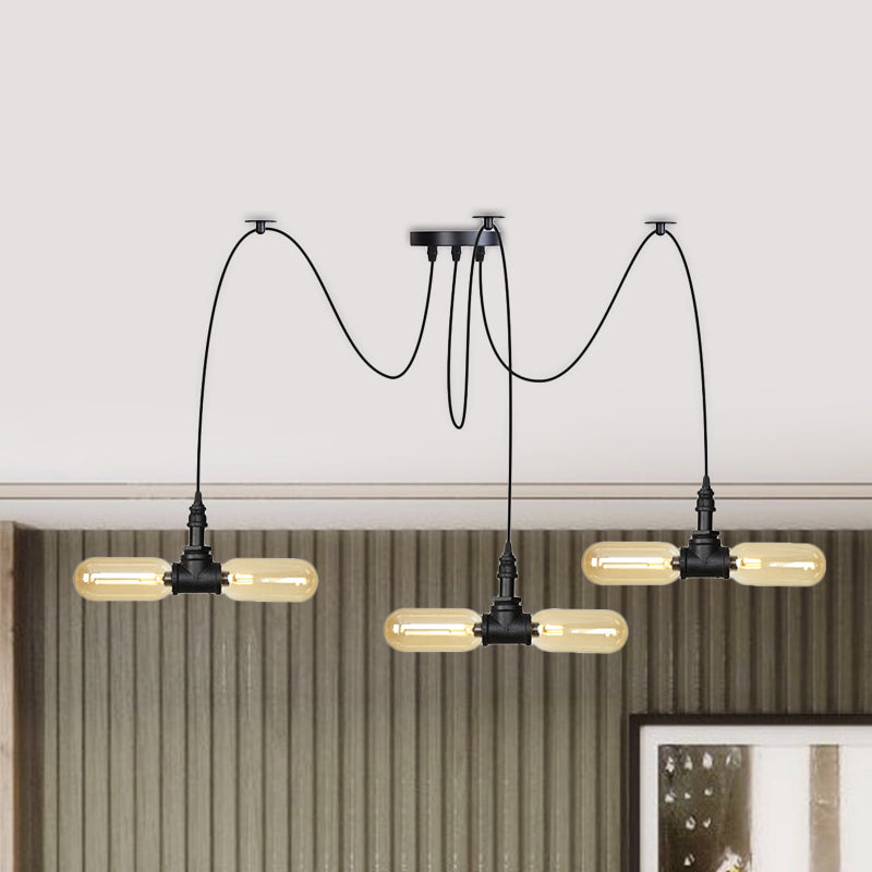 Vintage Black Capsule LED Pendant Lamp - Amber Glass, 4/6/12-Bulb, Restaurant Swag, Multi Ceiling Lighting