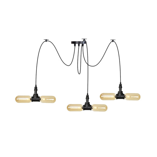 Vintage Black Capsule Pendant Swag Lamp With Amber Glass Led Bulbs - Perfect For Restaurants Multi