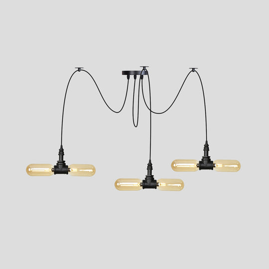 Vintage Black Capsule Pendant Swag Lamp With Amber Glass Led Bulbs - Perfect For Restaurants Multi