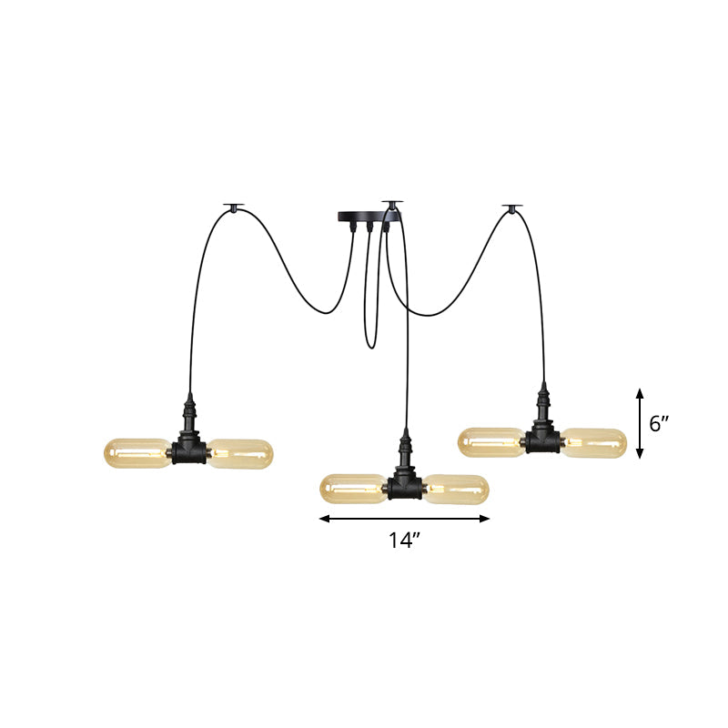 Vintage Black Capsule LED Pendant Lamp - Amber Glass, 4/6/12-Bulb, Restaurant Swag, Multi Ceiling Lighting