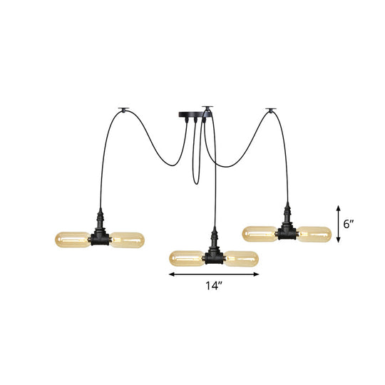 Vintage Black Capsule LED Pendant Lamp - Amber Glass, 4/6/12-Bulb, Restaurant Swag, Multi Ceiling Lighting