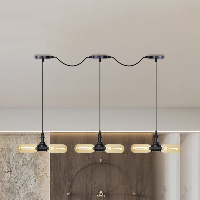 Antiqued Amber Glass Led Pendant Light With Black Hanging Capsule - 6/10/14-Light Tandem Multi Lamp