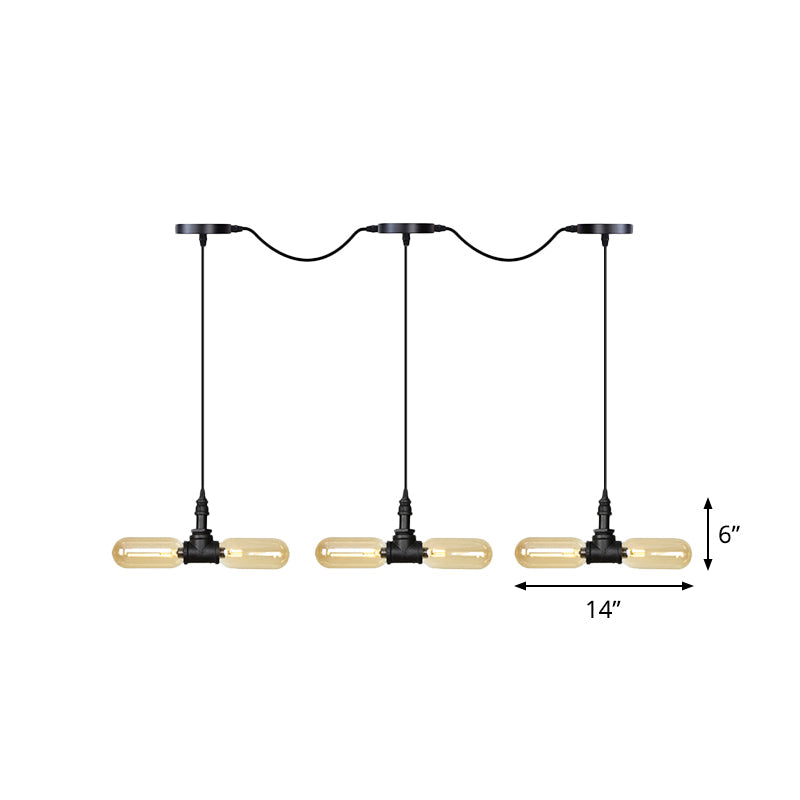 Antiqued LED Amber Glass Pendant Light – Black Hanging Capsule, 6/10/14-Light Tandem Multi Lamp