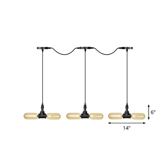 Antiqued Amber Glass Led Pendant Light With Black Hanging Capsule - 6/10/14-Light Tandem Multi Lamp