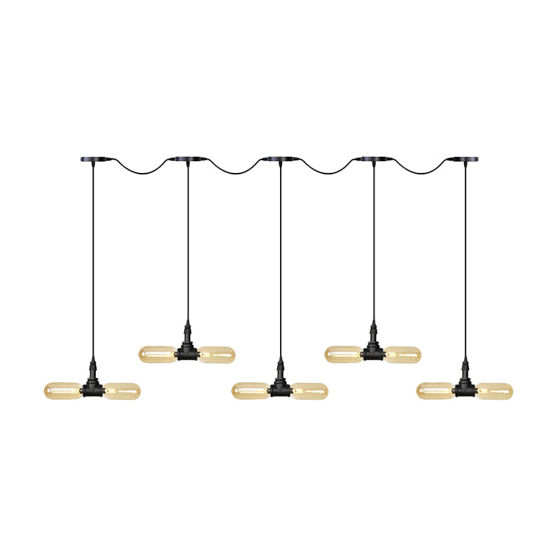 Antiqued LED Amber Glass Pendant Light – Black Hanging Capsule, 6/10/14-Light Tandem Multi Lamp