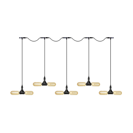 Antiqued LED Amber Glass Pendant Light – Black Hanging Capsule, 6/10/14-Light Tandem Multi Lamp