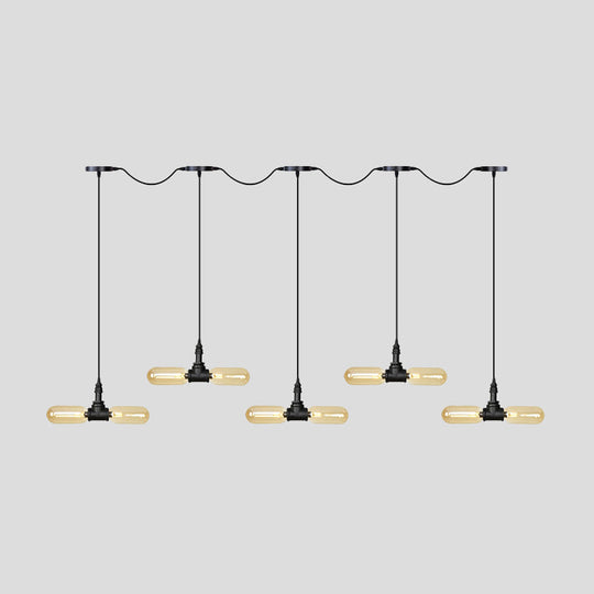 Antiqued LED Amber Glass Pendant Light – Black Hanging Capsule, 6/10/14-Light Tandem Multi Lamp