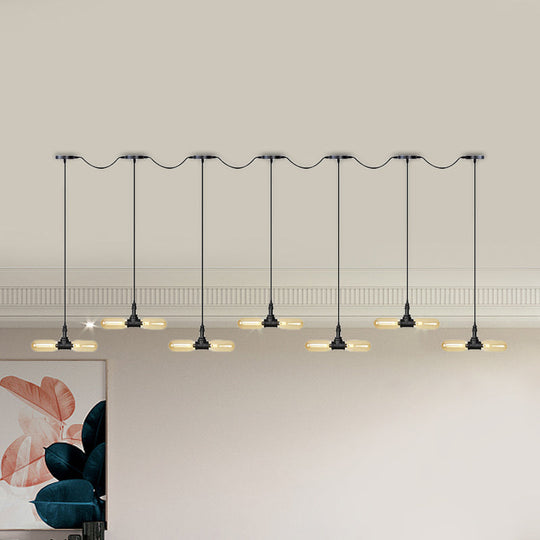 Antiqued Amber Glass Led Pendant Light With Black Hanging Capsule - 6/10/14-Light Tandem Multi Lamp