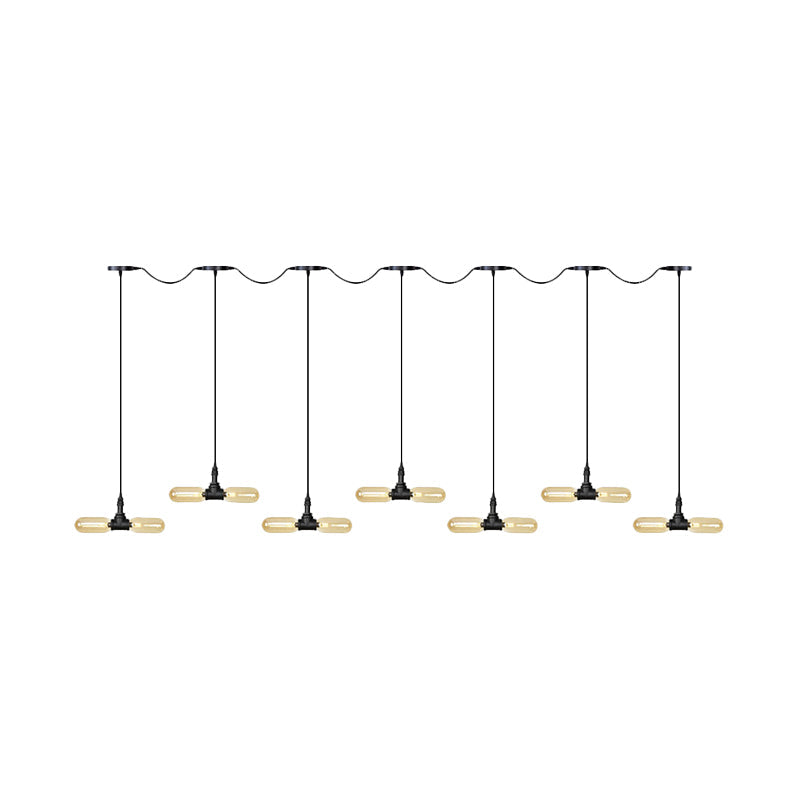 Antiqued LED Amber Glass Pendant Light – Black Hanging Capsule, 6/10/14-Light Tandem Multi Lamp