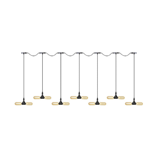 Antiqued LED Amber Glass Pendant Light – Black Hanging Capsule, 6/10/14-Light Tandem Multi Lamp