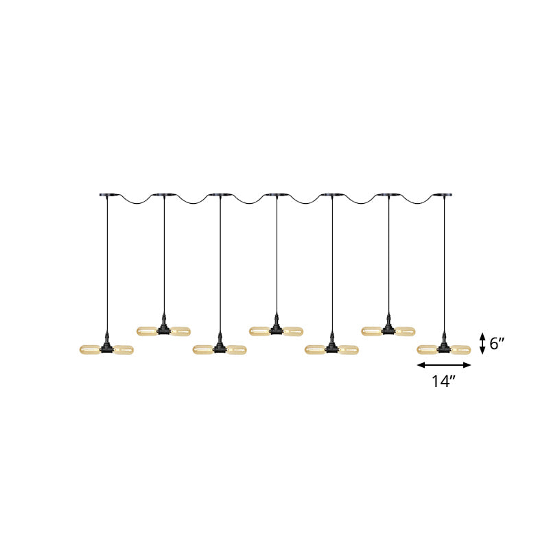 Antiqued LED Amber Glass Pendant Light – Black Hanging Capsule, 6/10/14-Light Tandem Multi Lamp