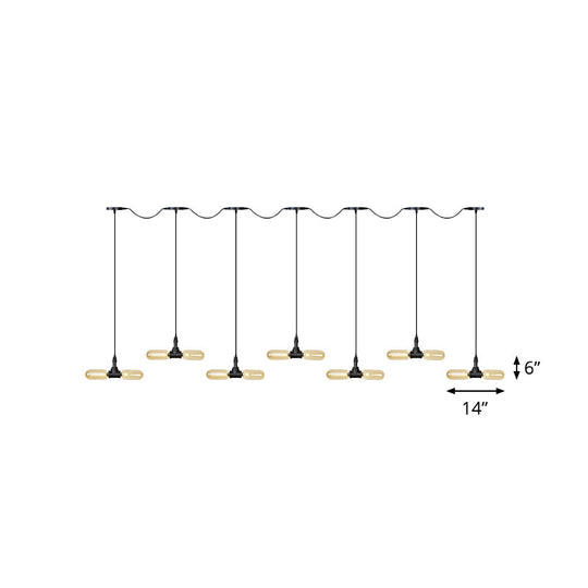 Antiqued LED Amber Glass Pendant Light – Black Hanging Capsule, 6/10/14-Light Tandem Multi Lamp