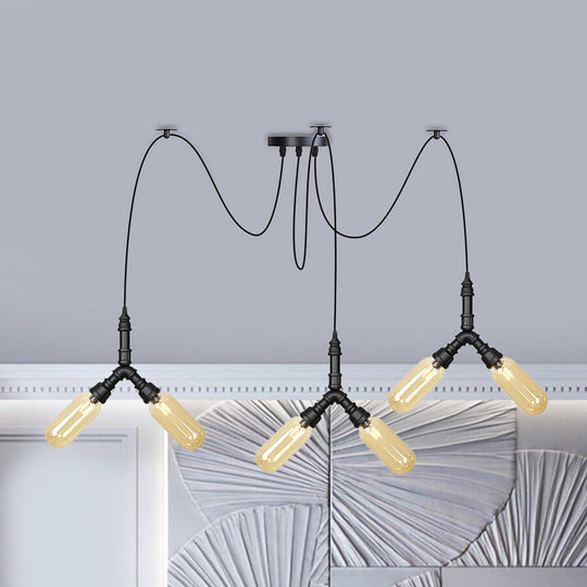 Industrial Amber Glass Swag Led Ceiling Lamp With Multiple Heads And Capsule Design In Black