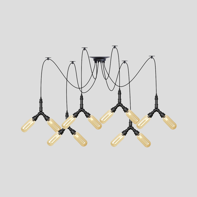 Industrial Amber Glass Swag Led Ceiling Lamp With Multiple Heads And Capsule Design In Black