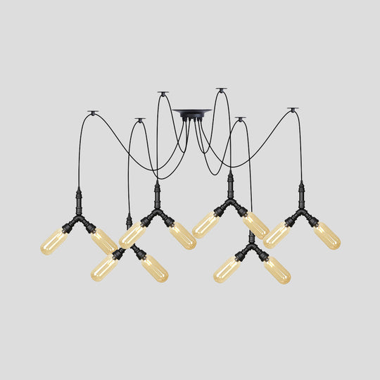 Industrial Amber Glass Swag Led Ceiling Lamp With Multiple Heads And Capsule Design In Black