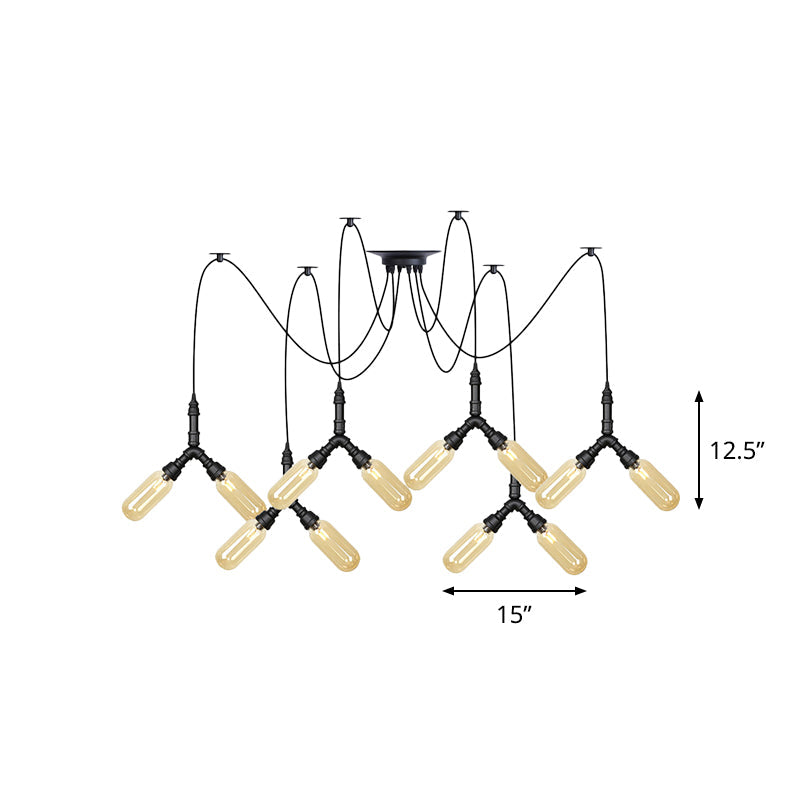 Industrial Amber Glass Swag Led Ceiling Lamp With Multiple Heads And Capsule Design In Black