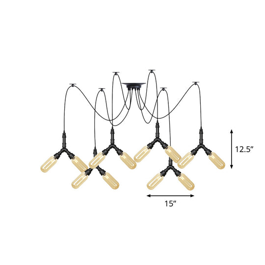 Industrial Amber Glass Swag Led Ceiling Lamp With Multiple Heads And Capsule Design In Black