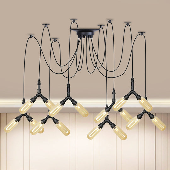 Industrial Amber Glass Swag Led Ceiling Lamp With Multiple Heads And Capsule Design In Black 16 /